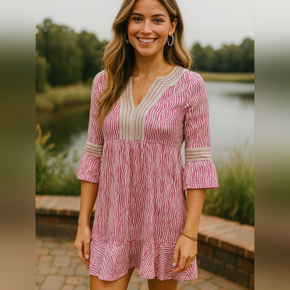 Lilly Pulitzer Bell Sleeve Dress in Pink / Cream
